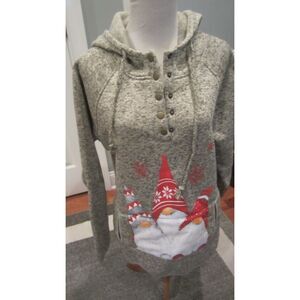 NWT WOMENS CHRISTMAS GNOME HOODED GRAY  SWEATER BY SHEILAY JUST TO CUTE XXL